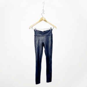 SPANX Faux Leather Leggings Navy Blue compression tummy control womens XS